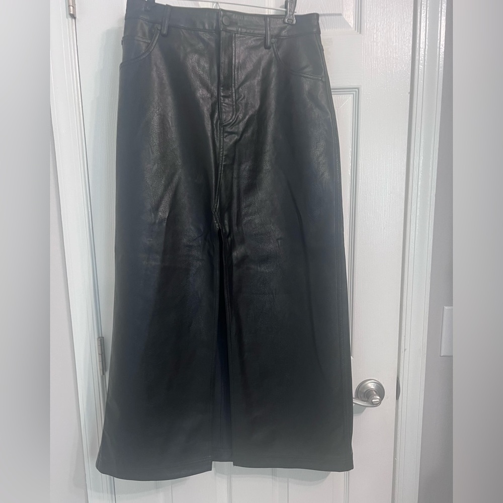 Pilcro Black Faux Leather Maxi Skirt with High slit, size US 10